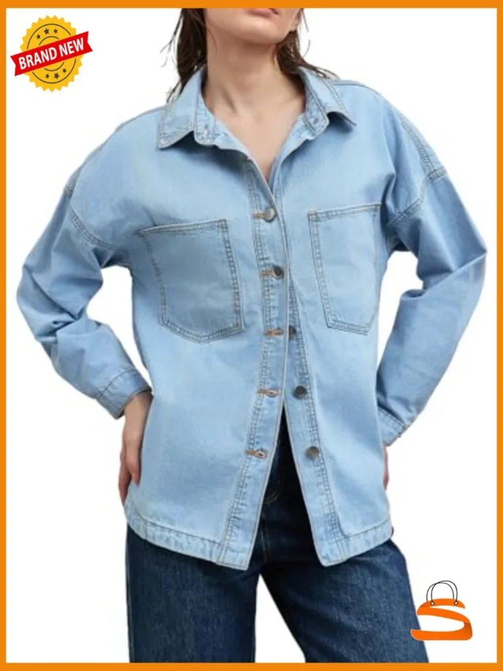 Oversized Button Down Denim Shirt Jacket Long Sleeve Trendy Shacket